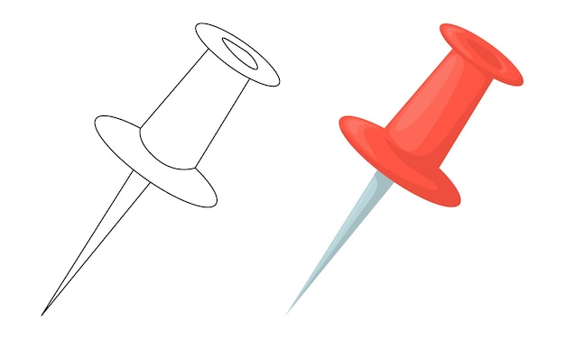 Vecteur ensemble de vecteur push pin isolé sur fond blanc dans le style de dessin animé de couleur plate d'art en ligne.