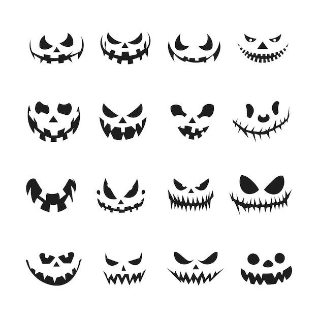 Un ensemble de vecteur de silhouette de visage de citrouille d'Halloween