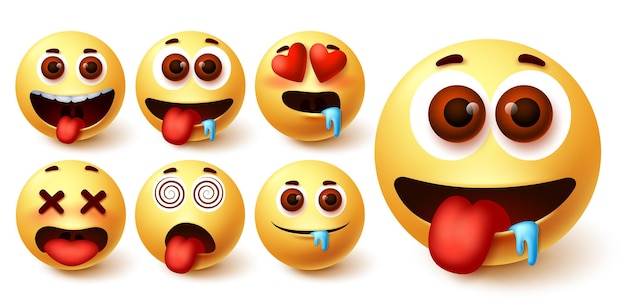 Ensemble de vecteurs affamés d'Emojis Visage de personnage d'avatar Emoji dans un amour affamé idiot heureux et étourdi