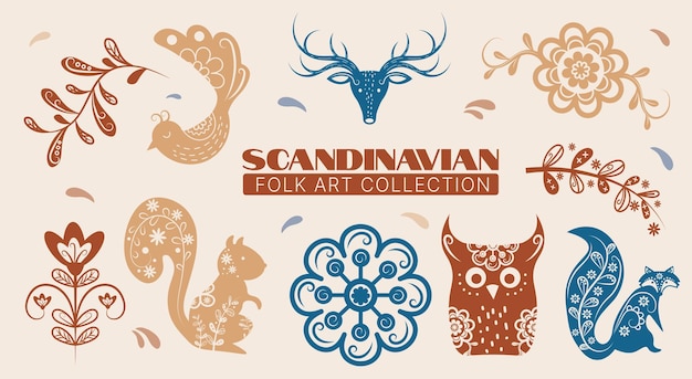 Ensemble De Vecteurs D'art Populaire Scandinave