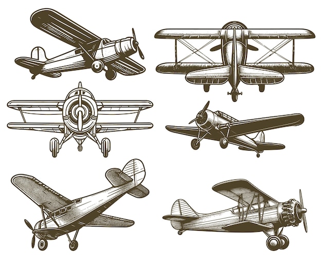 Ensemble De Vecteurs D'avion Vintage