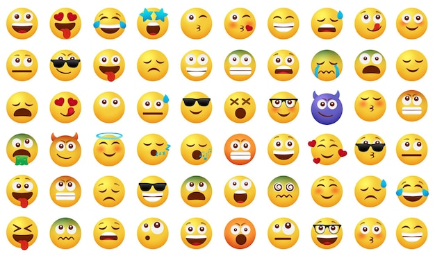 Ensemble De Vecteurs De Caractères émoticônes Icône De Visage Emoji Avec Des Baisers Souriants Et Des Expressions Faciales Malades