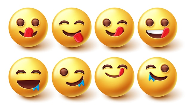 Ensemble de vecteurs de caractères de visage délicieux Emojis Emoji 3d en léchage et eau à la bouche pour faim délicieuse