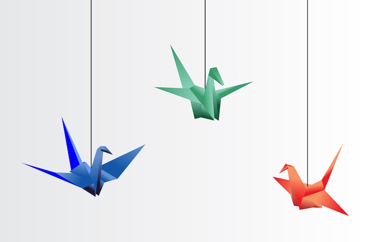 Vecteur ensemble de vecteurs de cygne en papier plié réaliste isolé sur fond blanc papier oiseau origami moderne