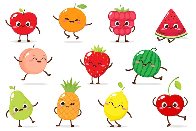 Vecteur ensemble de vecteurs de dessin animé de fruits drôles