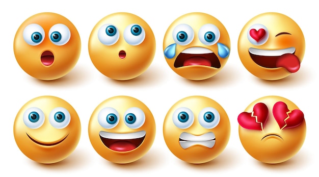 Ensemble De Vecteurs D'émoticônes Emoji Emojis Personnage 3d Dans Des Expressions Faciales Heureuses Et Tristes Isolées