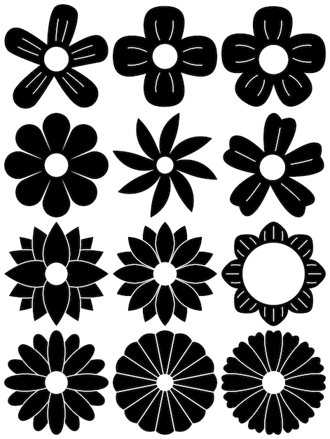 Ensemble De Vecteurs De Fleurs Style De Dessin Animé Simple Fleur