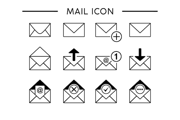 Ensemble de vecteurs d'icônes d'e-mail pour les éléments du kit de conception d'interface utilisateur