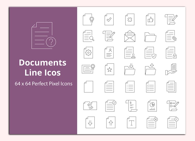 Ensemble de vecteurs d'icônes de ligne du document
