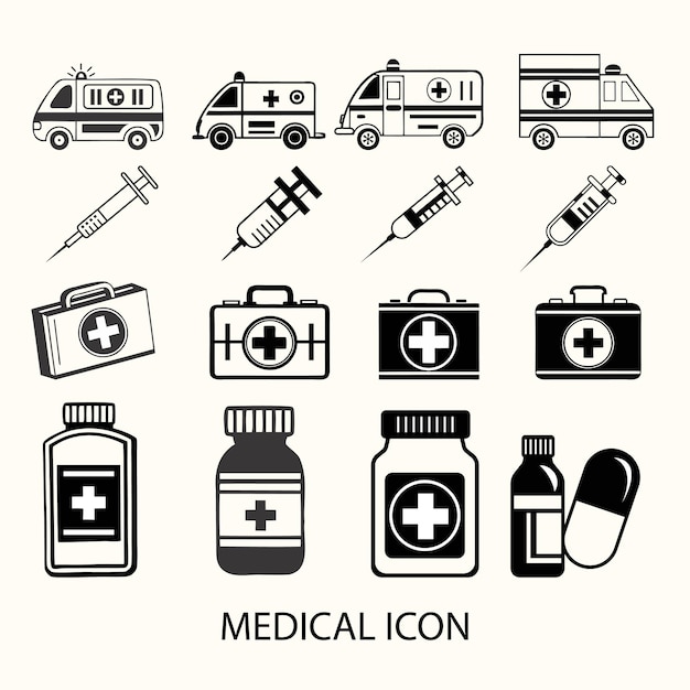 Ensemble de vecteurs d'icônes médicales