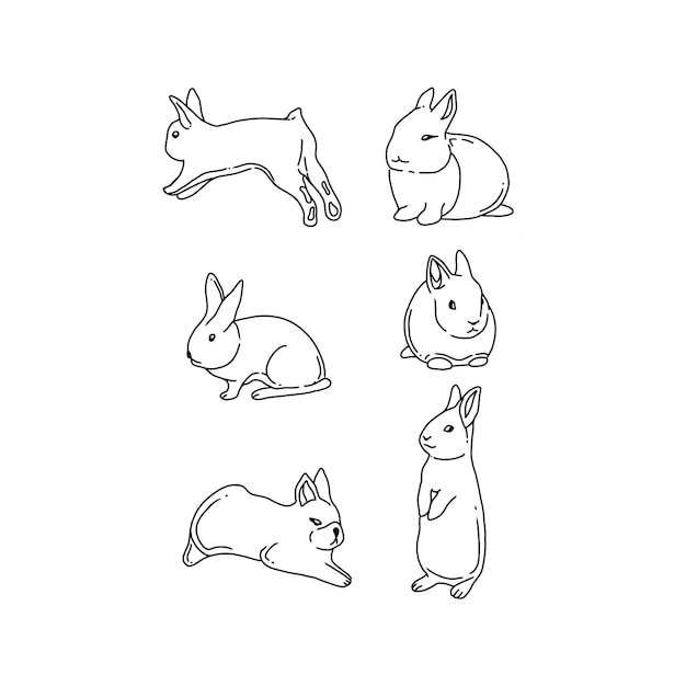 ensemble de vecteurs d'illustration de doodle dessinés à la main de lapin