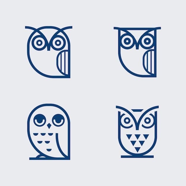 Ensemble De Vecteurs D'illustration Linéaire Hibou