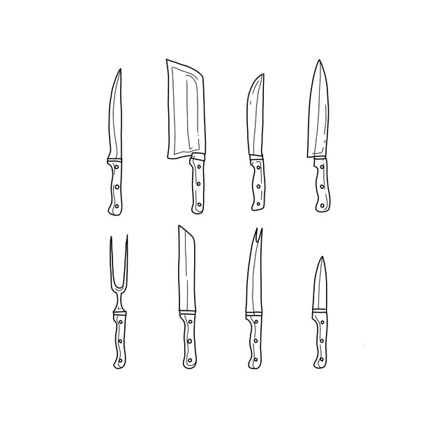 ensemble de vecteurs d'illustrations de doodle dessinées à la main au couteau