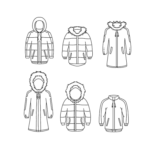 Ensemble De Vecteurs D'illustrations De Doodle Dessinées à La Main à Capuche Et Veste