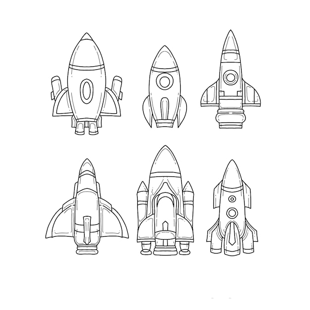 Ensemble De Vecteurs D'illustrations De Doodle Dessinées à La Main De Fusée