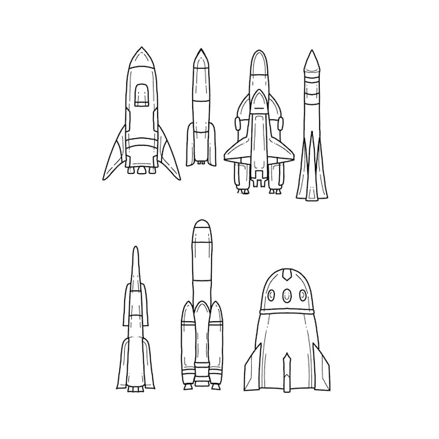 Ensemble De Vecteurs D'illustrations De Doodle Dessinées à La Main De Fusée