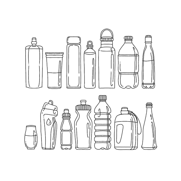 Vecteur ensemble de vecteurs d'illustrations de doodle dessinés à la main de bouteille