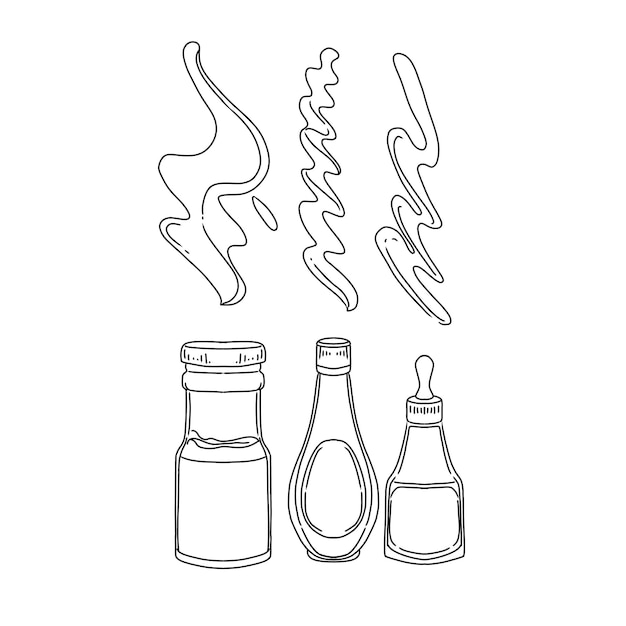 Ensemble De Vecteurs D'illustrations De Doodle Dessinés à La Main Sauce Et Ketchup