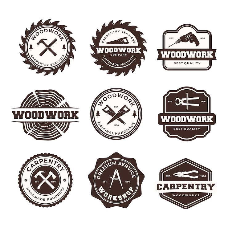 Vecteur ensemble de vecteurs de modèles de logos de travail du bois
