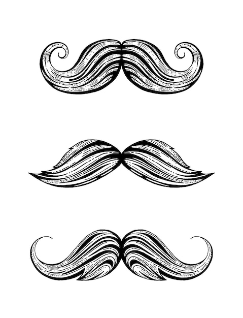 Ensemble De Vecteurs De Moustache Icônes De Moustache Isolées Illustration De Moustache De Cheveux De Barbe De Dessin Animé Noir Silhouette De Barbier Vintage Croquis De Style Ancien Visage Drôle Rétro Hipster Gentleman Art De La Fête Des Pères Noir