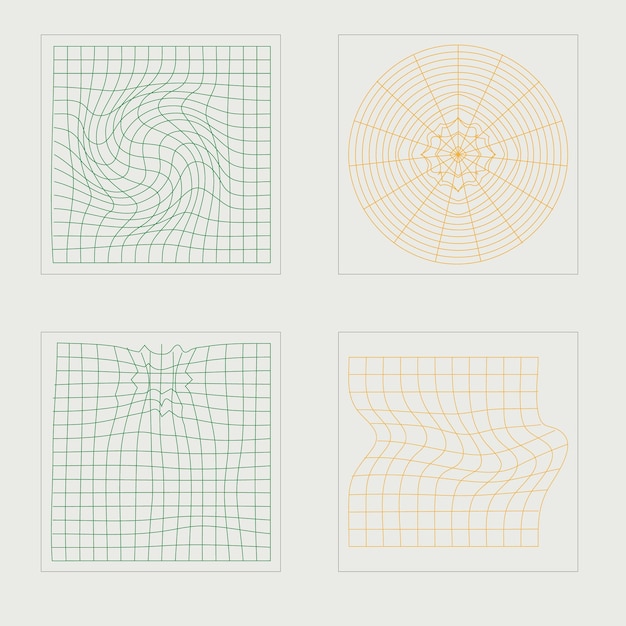 Ensemble de vecteurs d'objets de style Y2K Ensemble futuriste rétro psychédélique Rave Icônes minimalistes plates