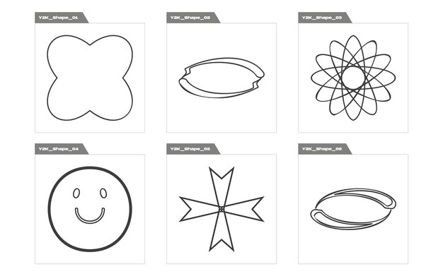 Ensemble de vecteurs d'objets de style Y2K Grande collection de symboles géométriques graphiques abstraits Icônes minimalistes plates