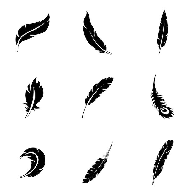 Vecteur ensemble de vecteurs de plumes. une illustration simple en forme de plume, des éléments modifiables, peut être utilisée dans la conception de logo