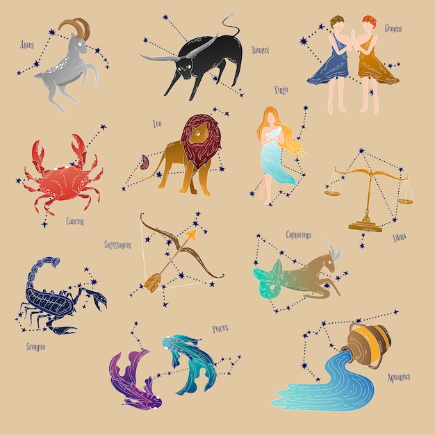 Ensemble de vecteurs de signes astrologiques