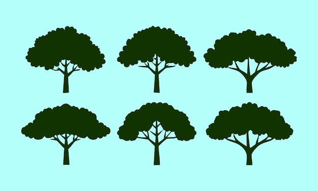 Ensemble de vecteurs de silhouette d'arbres forestiers