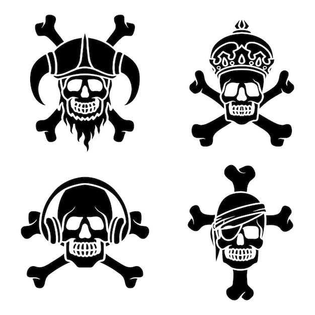 ensemble de vecteurs de silhouette de crâne de pirate