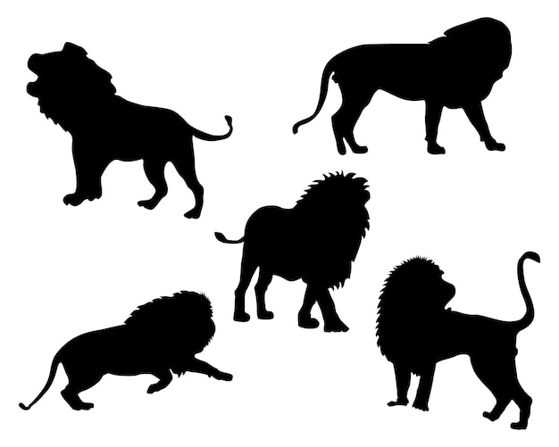 Ensemble de vecteurs de silhouette de lion sur un fond blanc