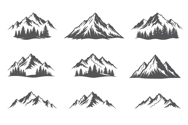 Vecteur ensemble de vecteurs de silhouette de montagne
