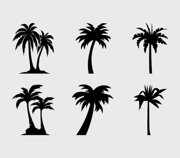 Vecteur ensemble de vecteurs de silhouette de palmiers