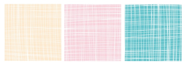 Ensemble de vecteurs de style mignon enfantin dessinés à la main Bandes de lignes blanches sur un fond carré de couleur pastel Grille blanche sur une disposition bleu rose et jaune