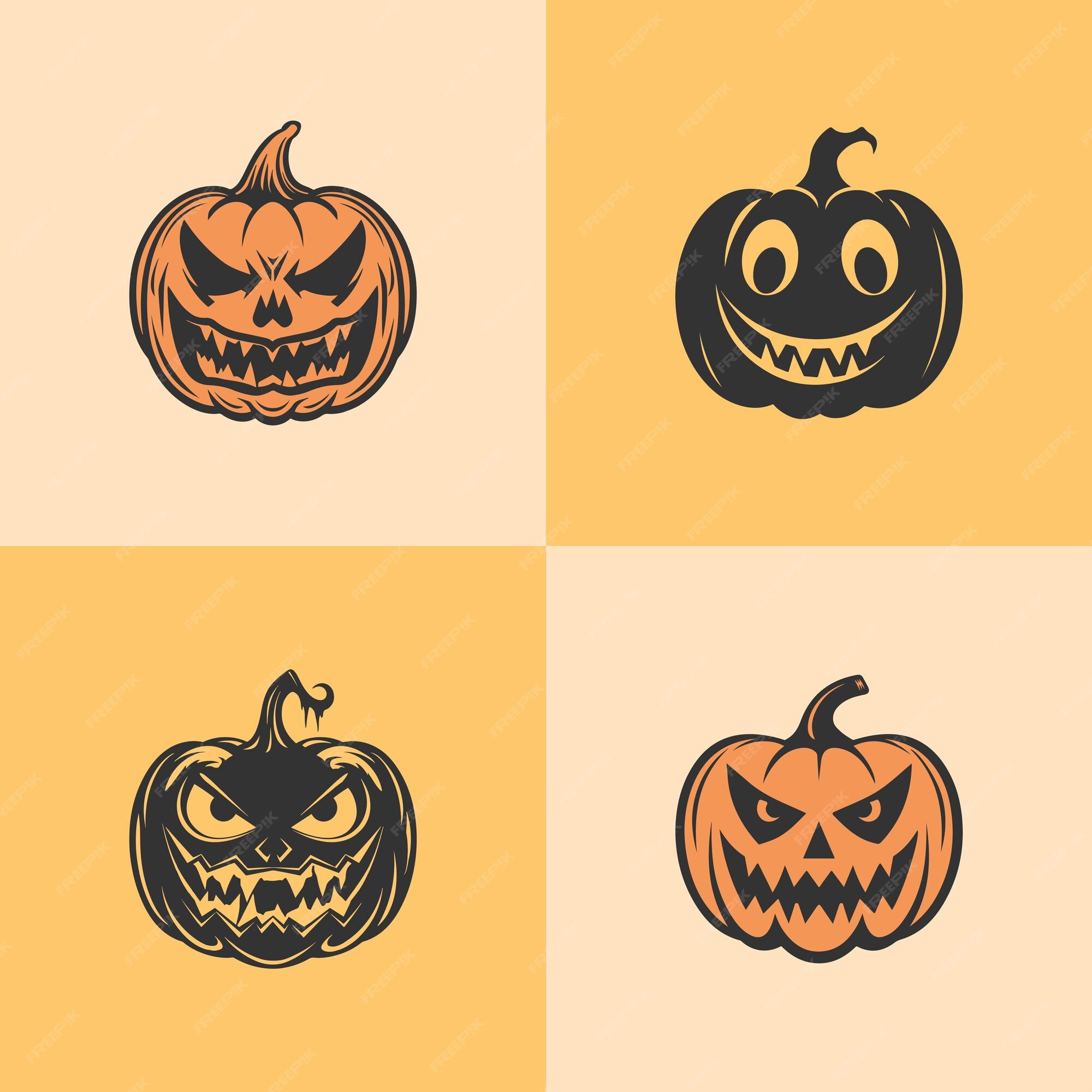 Dessin Tete De Citrouille Halloween Ensemble De Vecteurs De Tête De Citrouille D'halloween De Dessin Animé | Vecteur Premium