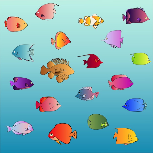 Vecteur ensemble de vecteurs de la vie marine de poissons colorés