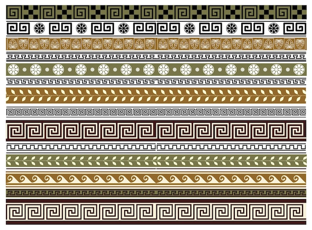 Ensemble vectoriel de 14 cadres géométriques sans couture de style grec antique isolés sur fond blanc