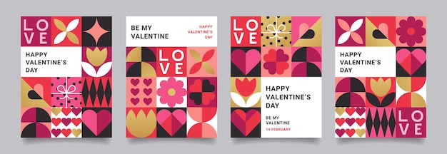 Ensemble Vectoriel D'affiches De La Saint-valentin Dans Un Style Géométrique Tendance Moderne Concept Créatif