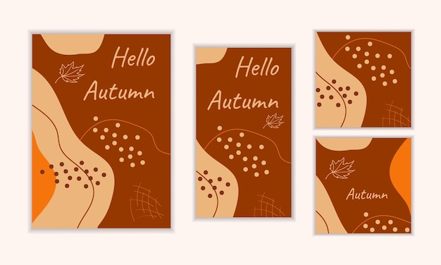 Ensemble vectoriel d'arrière-plans d'automne Affiches abstraites avec des couleurs d'automne brun orange Affiches de style Boho naturel minimal Arts muraux Conception de cartes d'histoires Carte postale Couverture invitations pour les vacances d'automne