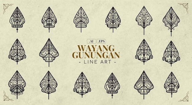 Ensemble Vectoriel D'art En Ligne Wayang Gunungan