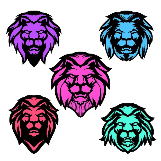 Ensemble Vectoriel D'art De Logo De Mascotte De Lion