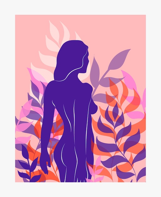 Vecteur ensemble vectoriel d'art mural femme boho silhouette art dessin avec forme abstraite art corporel abstrait