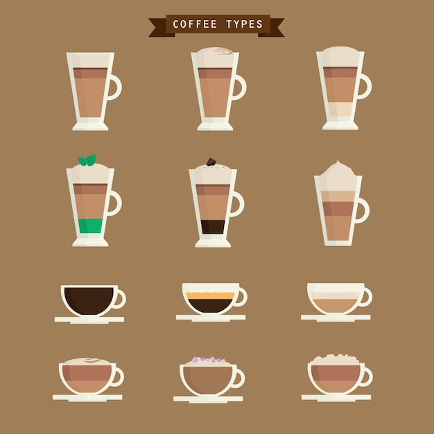 Ensemble vectoriel de boissons au café Menu du café