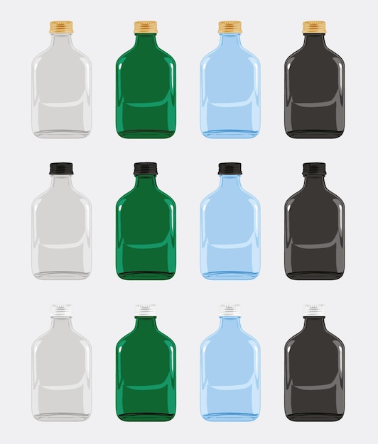 Vecteur ensemble vectoriel de bouteilles en verre de différentes couleurs