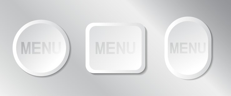 Vecteur ensemble vectoriel de boutons de menu, style de ton blanc de réalité virtuelle 3d, ensemble de boutons de lecteur.