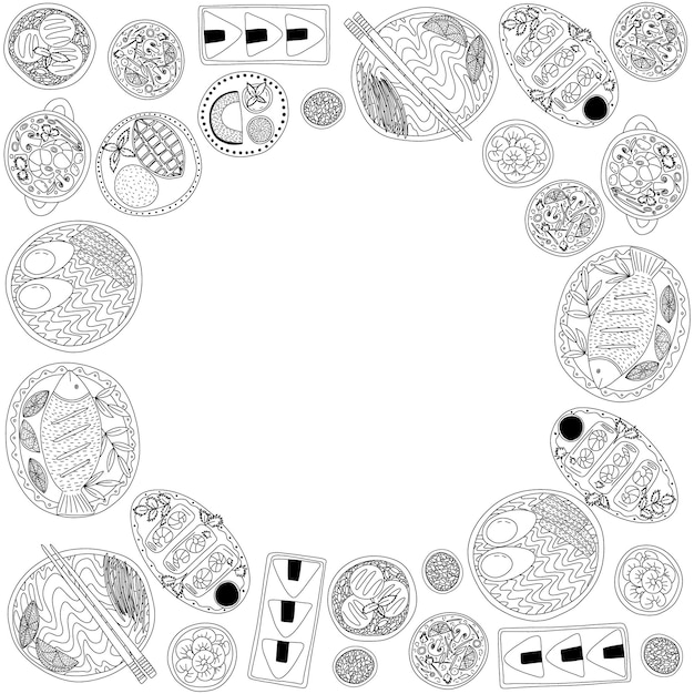 Ensemble Vectoriel De Cadre De Plats De Cuisine Thaïlandaise Différents Types De Plats Thaïlandais Isolés