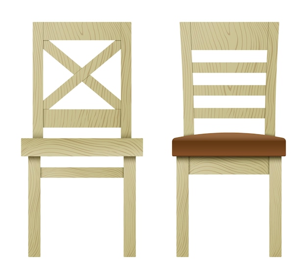 Vecteur ensemble vectoriel de chaises en bois de style différent avec et sans rembourrage isolés sur fond blanc