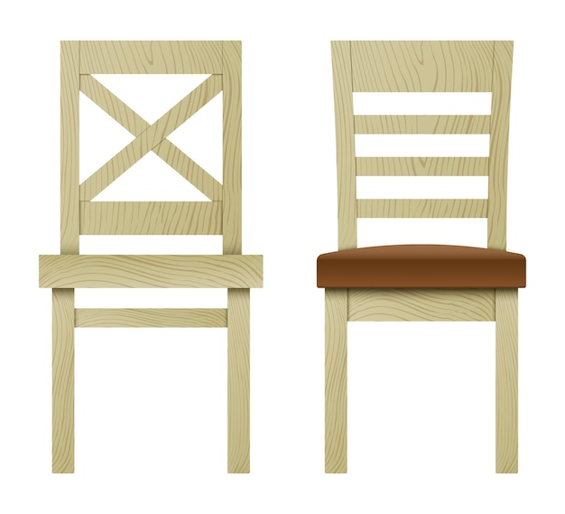 Ensemble Vectoriel De Chaises En Bois De Style Différent Avec Et Sans Rembourrage Isolés Sur Fond Blanc