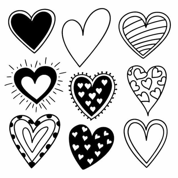 ensemble vectoriel de coeurs dessinés à la main éléments de conception pour Valentine
