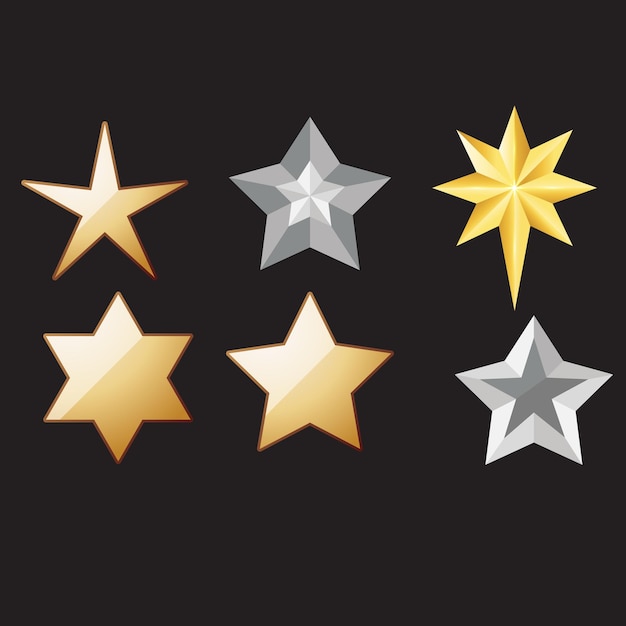 Ensemble vectoriel de collection d'étoiles Collection d'é toiles dorées et noires isolées sur un fond transparent